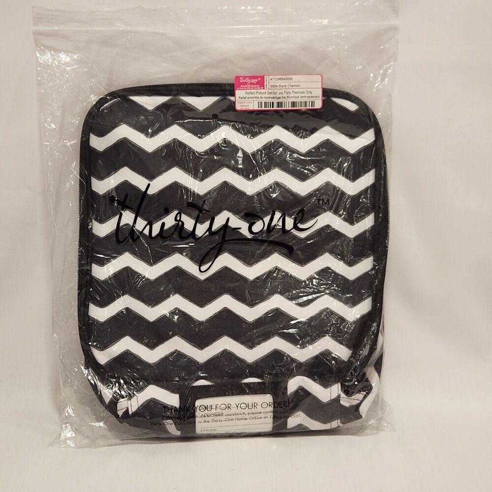 Thirty-One 31 Bag  988A Black‎ Chevron Perfect Potluck Square Nylon Thermal